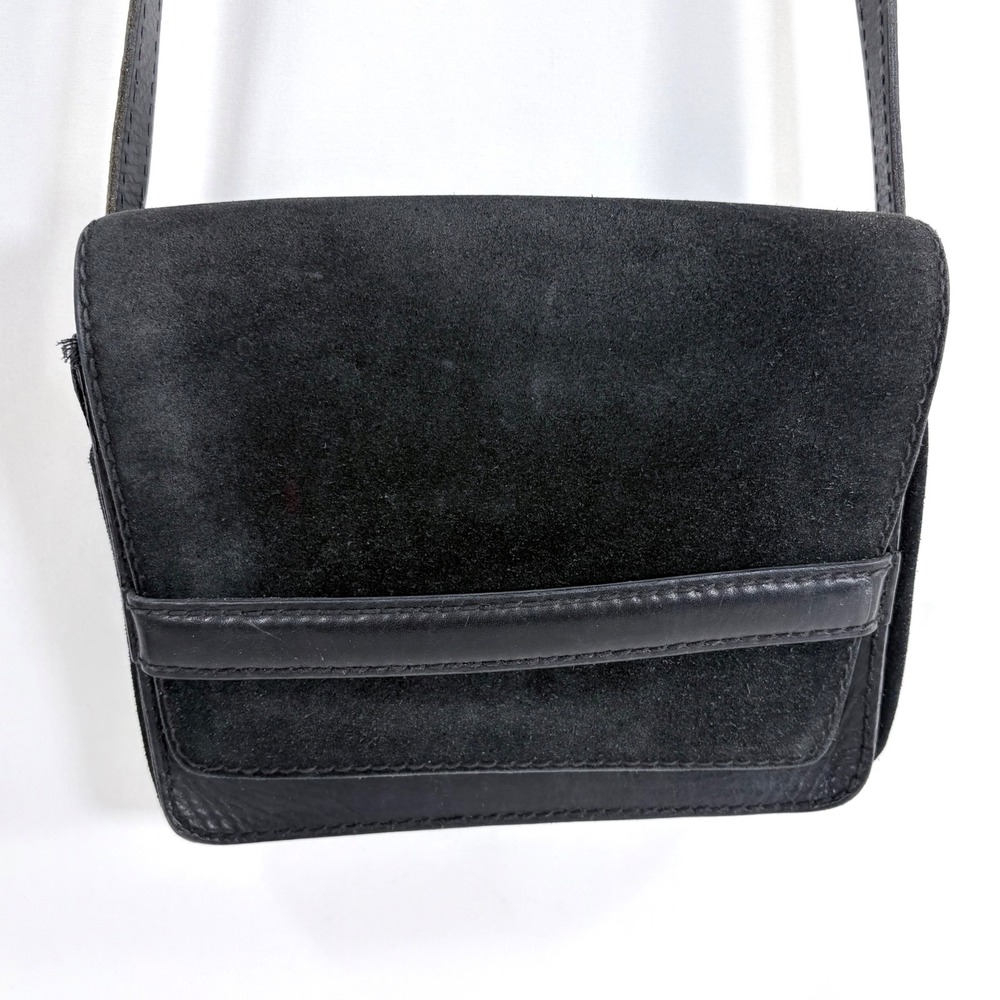 Madewell Crossbody Bag Black Suede Leather Flap Small Adjustable Strap RN77388